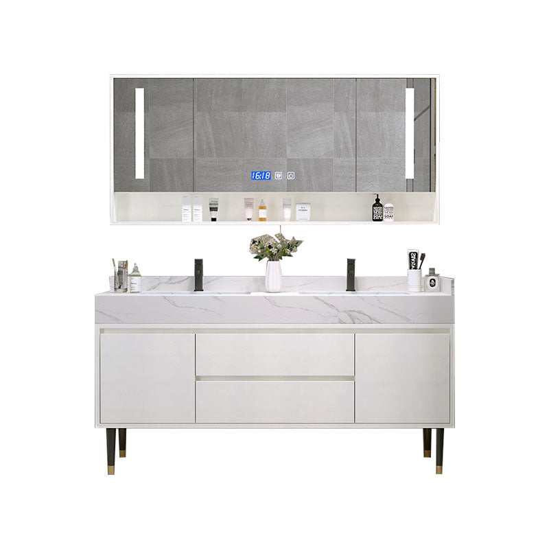 Metal Frame Vanity 2 Doors Double Sink Mirror Freestanding Vanity Set with Drawers Clearhalo 'Bathroom Remodel & Bathroom Fixtures' 'Bathroom Vanities' 'bathroom_vanities' 'Home Improvement' 'home_improvement' 'home_improvement_bathroom_vanities' 6787131