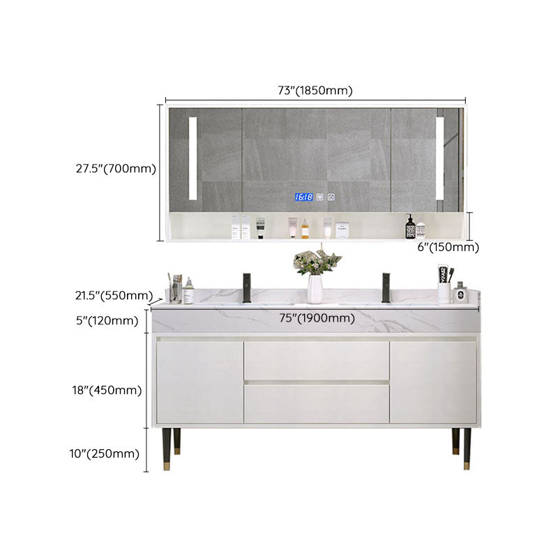 Metal Frame Vanity 2 Doors Double Sink Mirror Freestanding Vanity Set with Drawers Clearhalo 'Bathroom Remodel & Bathroom Fixtures' 'Bathroom Vanities' 'bathroom_vanities' 'Home Improvement' 'home_improvement' 'home_improvement_bathroom_vanities' 6787147