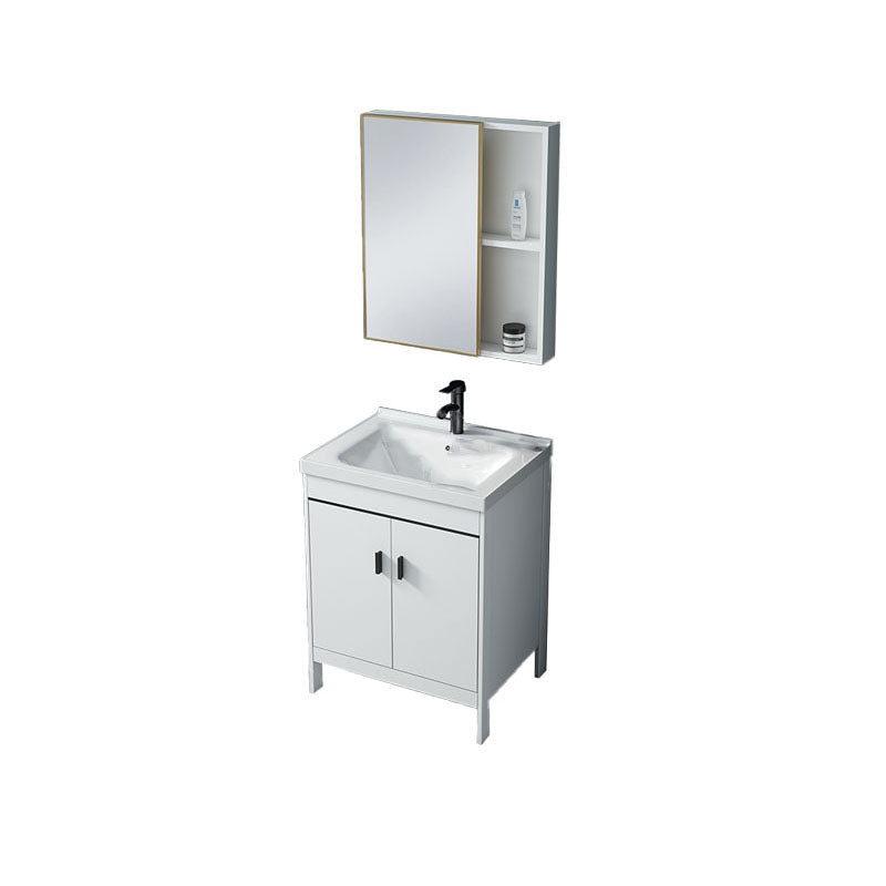 Modern Sink Vanity Free-standing Standard White Vanity Cabinet Vanity & Faucet & Mirror Cabinet 24"L x 15.7"W x 31.9"H Clearhalo 'Bathroom Remodel & Bathroom Fixtures' 'Bathroom Vanities' 'bathroom_vanities' 'Home Improvement' 'home_improvement' 'home_improvement_bathroom_vanities' 6787154
