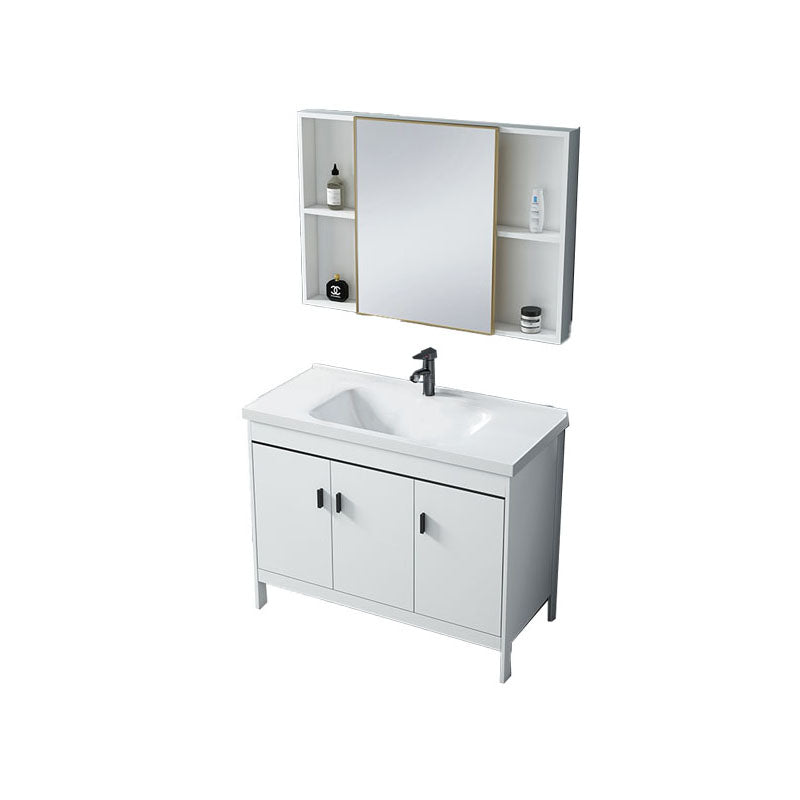 Modern Sink Vanity Free-standing Standard White Vanity Cabinet Vanity & Faucet & Mirror Cabinet 39.8"L x 18.9"W x 31.9"H Clearhalo 'Bathroom Remodel & Bathroom Fixtures' 'Bathroom Vanities' 'bathroom_vanities' 'Home Improvement' 'home_improvement' 'home_improvement_bathroom_vanities' 6787160