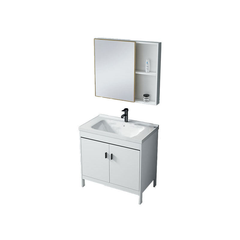 Modern Sink Vanity Free-standing Standard White Vanity Cabinet Vanity & Faucet & Mirror Cabinet 28"L x 18.9"W x 31.9"H Clearhalo 'Bathroom Remodel & Bathroom Fixtures' 'Bathroom Vanities' 'bathroom_vanities' 'Home Improvement' 'home_improvement' 'home_improvement_bathroom_vanities' 6787166