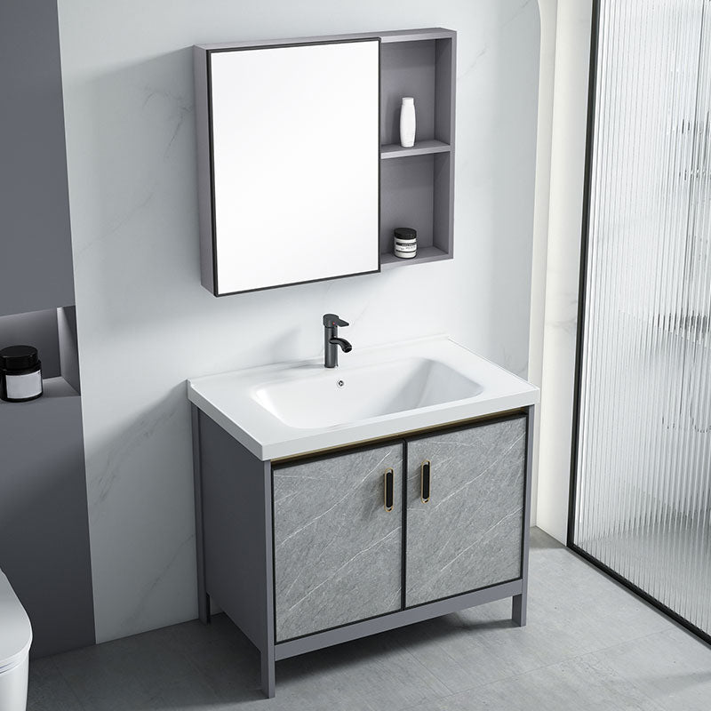 Modern Freestanding Vanity Sink Metal Bathroom Vanity Cabinet with Mirror Cabinet Clearhalo 'Bathroom Remodel & Bathroom Fixtures' 'Bathroom Vanities' 'bathroom_vanities' 'Home Improvement' 'home_improvement' 'home_improvement_bathroom_vanities' 6787182