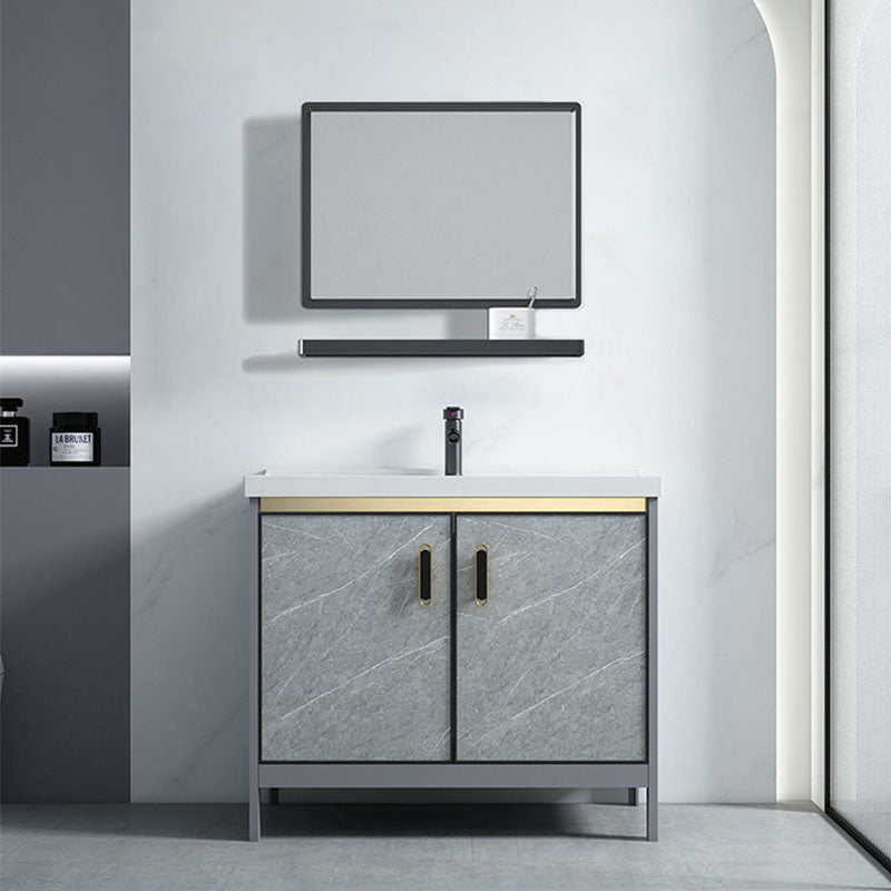 Modern Freestanding Vanity Sink Metal Bathroom Vanity Cabinet with Mirror Cabinet Vanity & Faucet & Mirrors Clearhalo 'Bathroom Remodel & Bathroom Fixtures' 'Bathroom Vanities' 'bathroom_vanities' 'Home Improvement' 'home_improvement' 'home_improvement_bathroom_vanities' 6787195