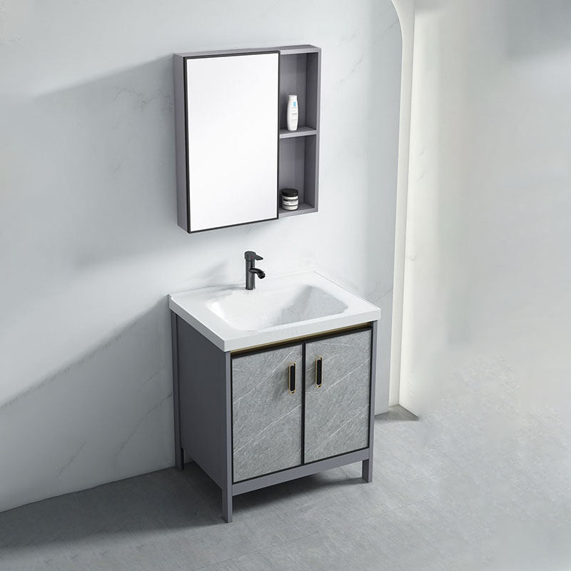Modern Freestanding Vanity Sink Metal Bathroom Vanity Cabinet with Mirror Cabinet Vanity & Faucet & Mirror Cabinet 24"L x 15.7"W x 31.9"H Clearhalo 'Bathroom Remodel & Bathroom Fixtures' 'Bathroom Vanities' 'bathroom_vanities' 'Home Improvement' 'home_improvement' 'home_improvement_bathroom_vanities' 6787198