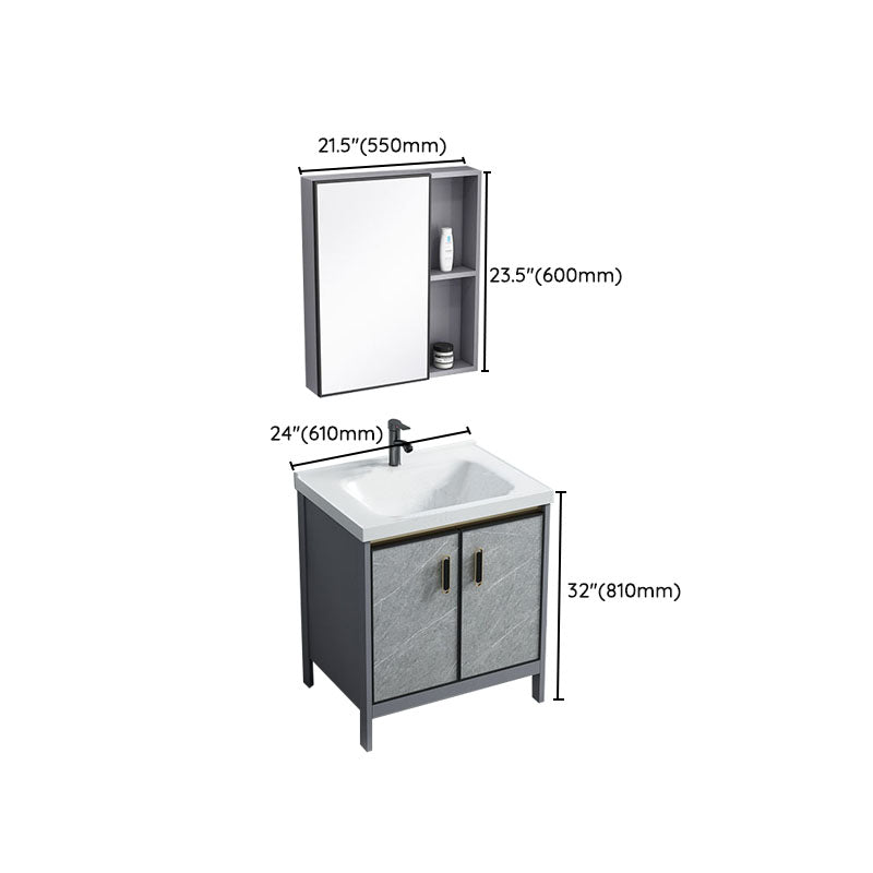 Modern Freestanding Vanity Sink Metal Bathroom Vanity Cabinet with Mirror Cabinet Clearhalo 'Bathroom Remodel & Bathroom Fixtures' 'Bathroom Vanities' 'bathroom_vanities' 'Home Improvement' 'home_improvement' 'home_improvement_bathroom_vanities' 6787215