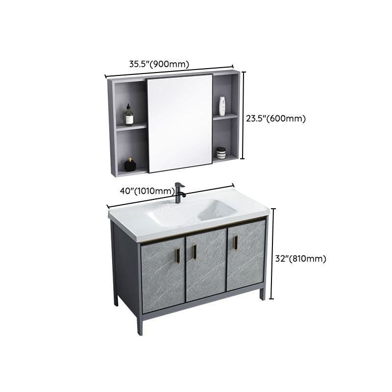 Modern Freestanding Vanity Sink Metal Bathroom Vanity Cabinet with Mirror Cabinet Clearhalo 'Bathroom Remodel & Bathroom Fixtures' 'Bathroom Vanities' 'bathroom_vanities' 'Home Improvement' 'home_improvement' 'home_improvement_bathroom_vanities' 6787219