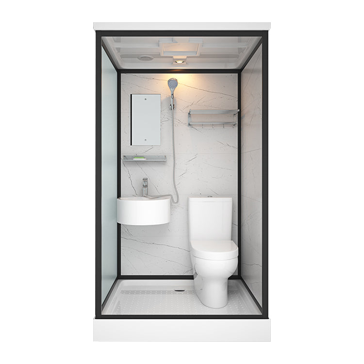 Modern Shower Stall Tempered Glass with Towel Bar Single Sliding Shower Enclosure 47"L x 39"W x 85"H Front Door Opening Black Clearhalo 'Bathroom Remodel & Bathroom Fixtures' 'Home Improvement' 'home_improvement' 'home_improvement_shower_stalls_enclosures' 'Shower Stalls & Enclosures' 'shower_stalls_enclosures' 'Showers & Bathtubs' 6787224
