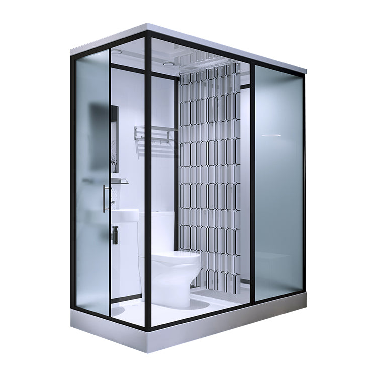 Modern Shower Stall Tempered Glass with Towel Bar Single Sliding Shower Enclosure 67"L x 47"W x 85"H Side Door Opening Black Clearhalo 'Bathroom Remodel & Bathroom Fixtures' 'Home Improvement' 'home_improvement' 'home_improvement_shower_stalls_enclosures' 'Shower Stalls & Enclosures' 'shower_stalls_enclosures' 'Showers & Bathtubs' 6787228
