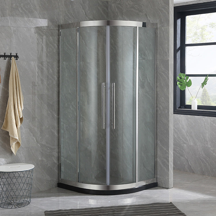 Semi-Frameless Tempered Glass Shower Enclosure Double Handles Shower Enclosure Silver 31.5"L x 31.5"W x 80.7"H Clearhalo 'Bathroom Remodel & Bathroom Fixtures' 'Home Improvement' 'home_improvement' 'home_improvement_shower_stalls_enclosures' 'Shower Stalls & Enclosures' 'shower_stalls_enclosures' 'Showers & Bathtubs' 6787251