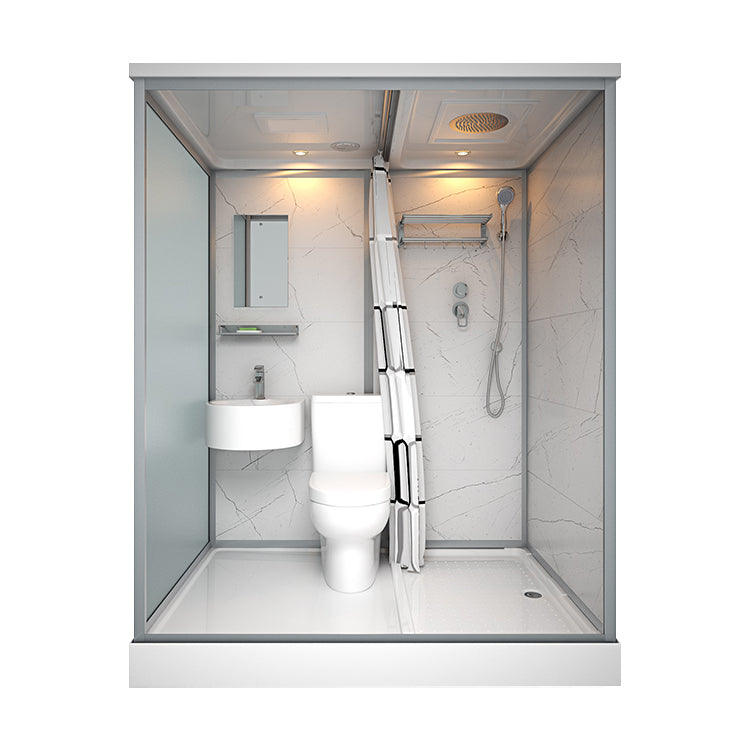 Sliding Shower Enclosure Framed Shower Enclosure with Tempered Glass White 55"L x 43"W x 85"H Toilet Included Clearhalo 'Bathroom Remodel & Bathroom Fixtures' 'Home Improvement' 'home_improvement' 'home_improvement_shower_stalls_enclosures' 'Shower Stalls & Enclosures' 'shower_stalls_enclosures' 'Showers & Bathtubs' 6787270