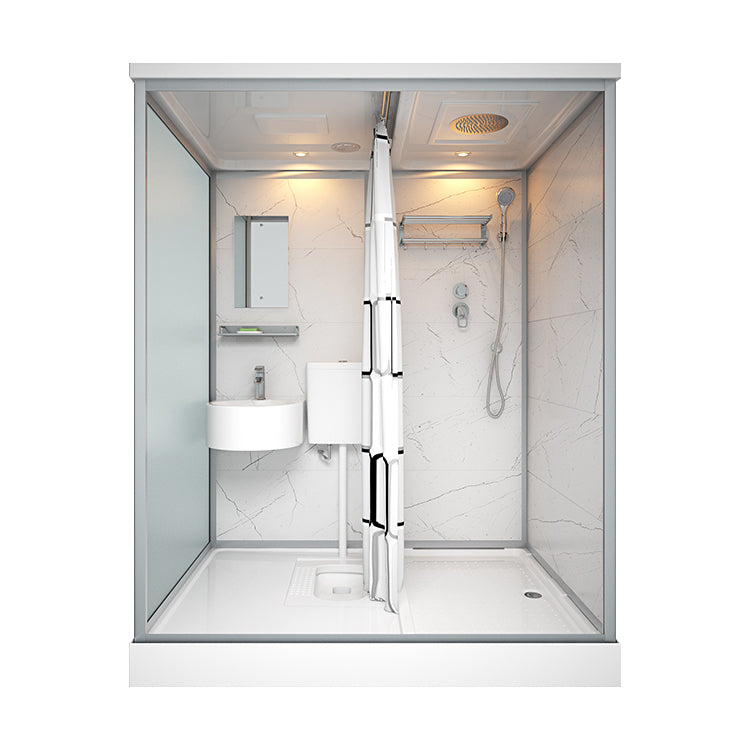 Sliding Shower Enclosure Framed Shower Enclosure with Tempered Glass White 55"L x 43"W x 85"H Latrine Pit Included Clearhalo 'Bathroom Remodel & Bathroom Fixtures' 'Home Improvement' 'home_improvement' 'home_improvement_shower_stalls_enclosures' 'Shower Stalls & Enclosures' 'shower_stalls_enclosures' 'Showers & Bathtubs' 6787272