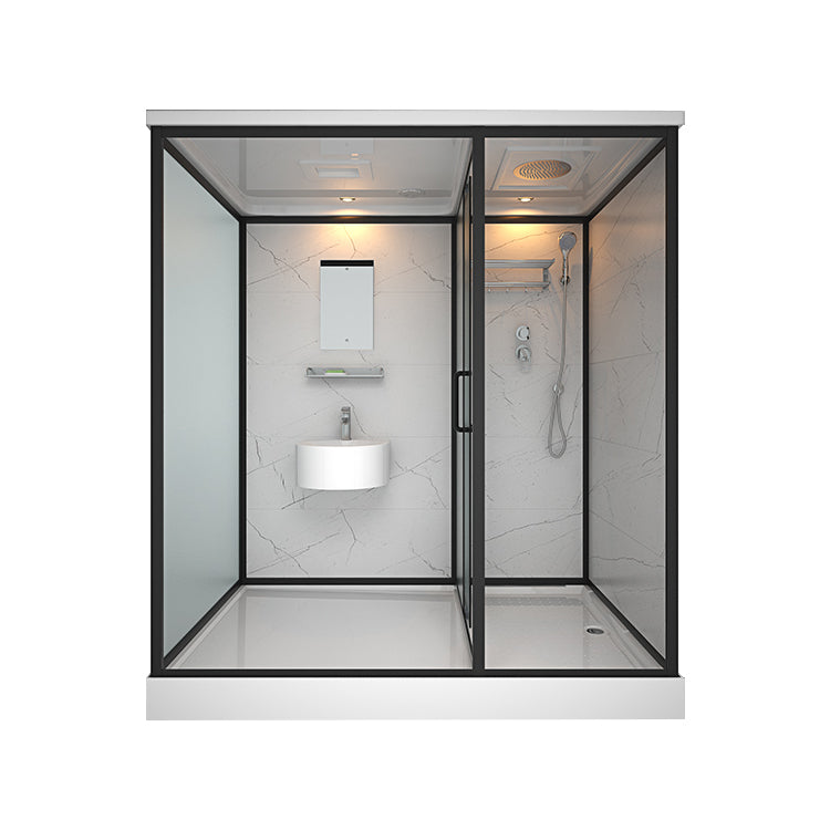 Sliding Shower Enclosure Framed Shower Enclosure with Tempered Glass Black 75"L x 47"W x 85"H Toilet Not Included Clearhalo 'Bathroom Remodel & Bathroom Fixtures' 'Home Improvement' 'home_improvement' 'home_improvement_shower_stalls_enclosures' 'Shower Stalls & Enclosures' 'shower_stalls_enclosures' 'Showers & Bathtubs' 6787280