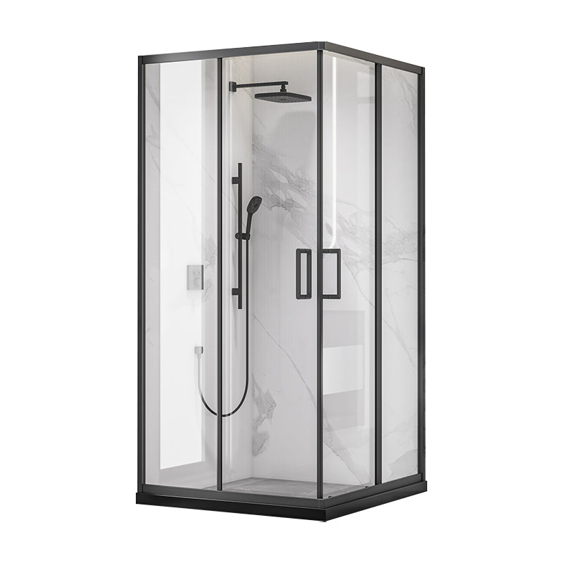 Semi-Frameless Tempered Glass Shower Enclosure with Half-Framed Shower Enclosure Black Clearhalo 'Bathroom Remodel & Bathroom Fixtures' 'Home Improvement' 'home_improvement' 'home_improvement_shower_stalls_enclosures' 'Shower Stalls & Enclosures' 'shower_stalls_enclosures' 'Showers & Bathtubs' 6787312