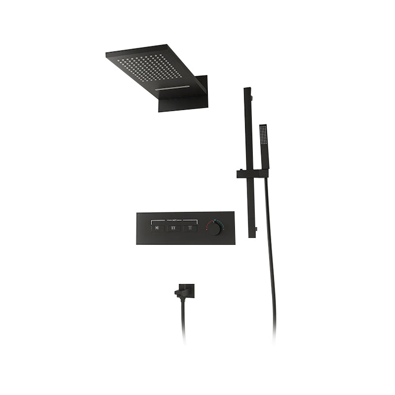 Shower Set into The Wall Concealed Waterfall Thermostatic Shower Set Full Copper Black In-wall Top Spray Clearhalo 'Bathroom Remodel & Bathroom Fixtures' 'Home Improvement' 'home_improvement' 'home_improvement_shower_faucets' 'Shower Faucets & Systems' 'shower_faucets' 'Showers & Bathtubs Plumbing' 'Showers & Bathtubs' 6787349