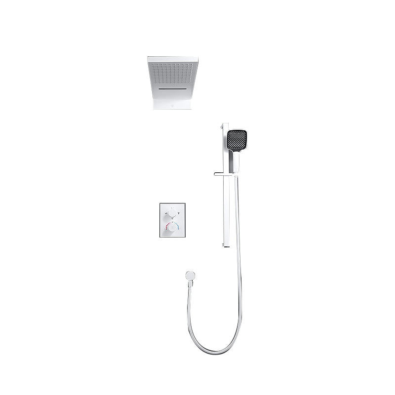 White Shower Set into The Wall Concealed Waterfall Thermostatic Shower Set Full Copper Clearhalo 'Bathroom Remodel & Bathroom Fixtures' 'Home Improvement' 'home_improvement' 'home_improvement_shower_faucets' 'Shower Faucets & Systems' 'shower_faucets' 'Showers & Bathtubs Plumbing' 'Showers & Bathtubs' 6787368
