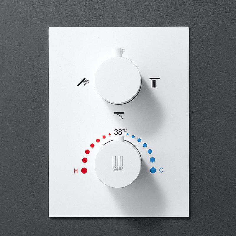 White Shower Set into The Wall Concealed Waterfall Thermostatic Shower Set Full Copper Clearhalo 'Bathroom Remodel & Bathroom Fixtures' 'Home Improvement' 'home_improvement' 'home_improvement_shower_faucets' 'Shower Faucets & Systems' 'shower_faucets' 'Showers & Bathtubs Plumbing' 'Showers & Bathtubs' 6787370