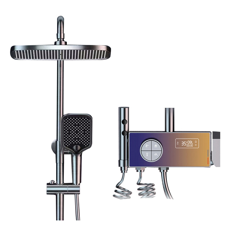Smart Shower Set Digital Display Shower Ultra-thin Constant Temperature Shower Full Copper Grey Square Clearhalo 'Bathroom Remodel & Bathroom Fixtures' 'Home Improvement' 'home_improvement' 'home_improvement_shower_faucets' 'Shower Faucets & Systems' 'shower_faucets' 'Showers & Bathtubs Plumbing' 'Showers & Bathtubs' 6787377