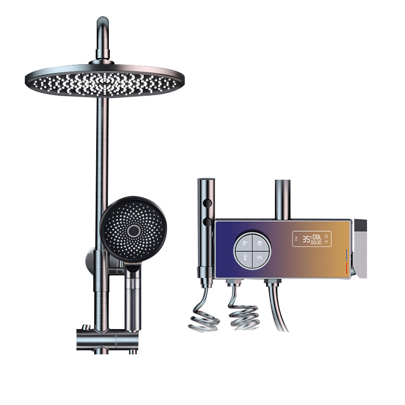 Smart Shower Set Digital Display Shower Ultra-thin Constant Temperature Shower Full Copper Grey Round Clearhalo 'Bathroom Remodel & Bathroom Fixtures' 'Home Improvement' 'home_improvement' 'home_improvement_shower_faucets' 'Shower Faucets & Systems' 'shower_faucets' 'Showers & Bathtubs Plumbing' 'Showers & Bathtubs' 6787379