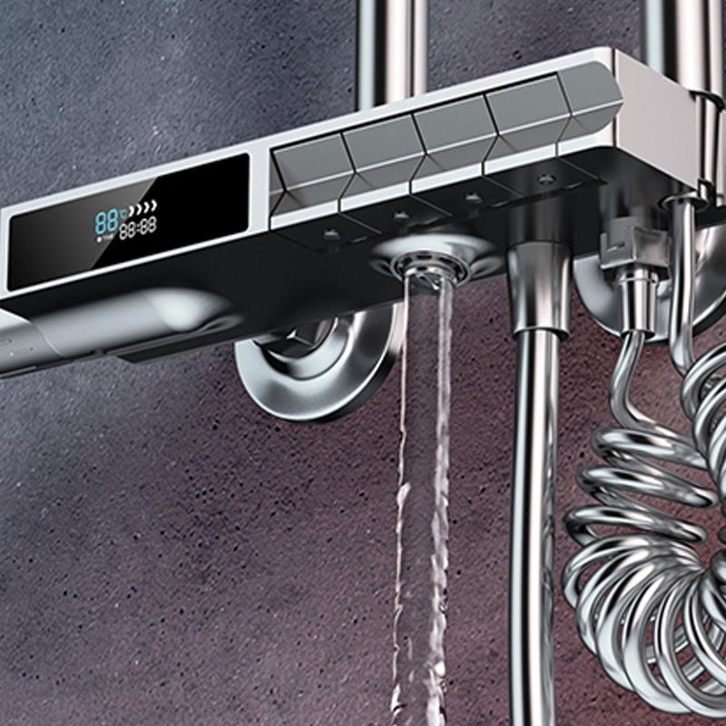 Grey Shower Set Piano Button Intelligent Digital Display Thermostatic Shower Shower Head Clearhalo 'Bathroom Remodel & Bathroom Fixtures' 'Home Improvement' 'home_improvement' 'home_improvement_shower_faucets' 'Shower Faucets & Systems' 'shower_faucets' 'Showers & Bathtubs Plumbing' 'Showers & Bathtubs' 6787402