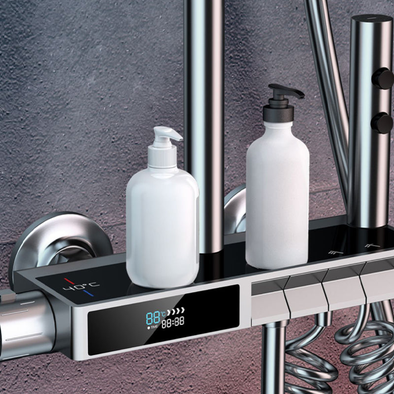 Grey Shower Set Piano Button Intelligent Digital Display Thermostatic Shower Shower Head Clearhalo 'Bathroom Remodel & Bathroom Fixtures' 'Home Improvement' 'home_improvement' 'home_improvement_shower_faucets' 'Shower Faucets & Systems' 'shower_faucets' 'Showers & Bathtubs Plumbing' 'Showers & Bathtubs' 6787407