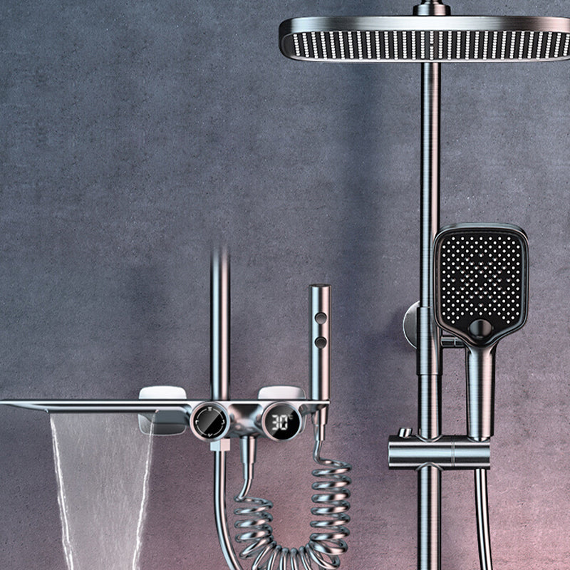 Grey Shower Set Intelligent Digital Display Thermostatic Full Copper Shower Head Clearhalo 'Bathroom Remodel & Bathroom Fixtures' 'Home Improvement' 'home_improvement' 'home_improvement_shower_faucets' 'Shower Faucets & Systems' 'shower_faucets' 'Showers & Bathtubs Plumbing' 'Showers & Bathtubs' 6787411