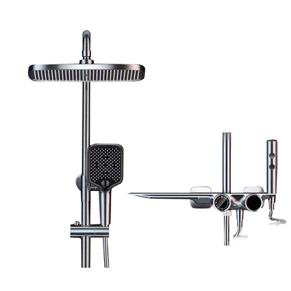 Grey Shower Set Intelligent Digital Display Thermostatic Full Copper Shower Head Grey Digital Display Not Included Spray Gun Included Clearhalo 'Bathroom Remodel & Bathroom Fixtures' 'Home Improvement' 'home_improvement' 'home_improvement_shower_faucets' 'Shower Faucets & Systems' 'shower_faucets' 'Showers & Bathtubs Plumbing' 'Showers & Bathtubs' 6787413