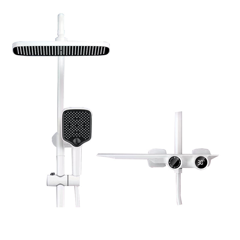 Grey Shower Set Intelligent Digital Display Thermostatic Full Copper Shower Head White Digital Display Included Spray Gun Not Included Clearhalo 'Bathroom Remodel & Bathroom Fixtures' 'Home Improvement' 'home_improvement' 'home_improvement_shower_faucets' 'Shower Faucets & Systems' 'shower_faucets' 'Showers & Bathtubs Plumbing' 'Showers & Bathtubs' 6787415