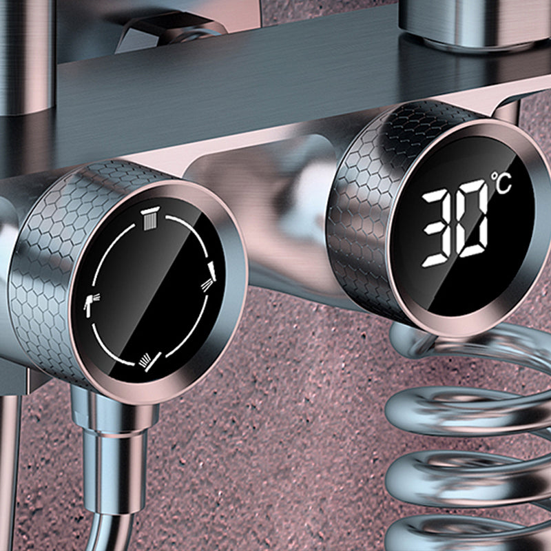 Grey Shower Set Intelligent Digital Display Thermostatic Full Copper Shower Head Clearhalo 'Bathroom Remodel & Bathroom Fixtures' 'Home Improvement' 'home_improvement' 'home_improvement_shower_faucets' 'Shower Faucets & Systems' 'shower_faucets' 'Showers & Bathtubs Plumbing' 'Showers & Bathtubs' 6787416