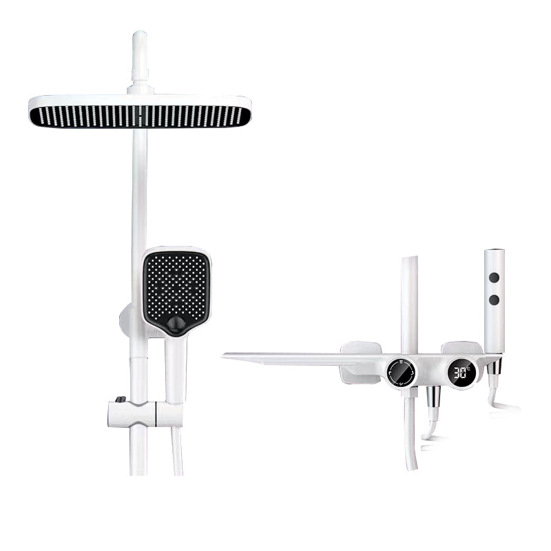 Grey Shower Set Intelligent Digital Display Thermostatic Full Copper Shower Head White Digital Display Included Spray Gun Included Clearhalo 'Bathroom Remodel & Bathroom Fixtures' 'Home Improvement' 'home_improvement' 'home_improvement_shower_faucets' 'Shower Faucets & Systems' 'shower_faucets' 'Showers & Bathtubs Plumbing' 'Showers & Bathtubs' 6787417