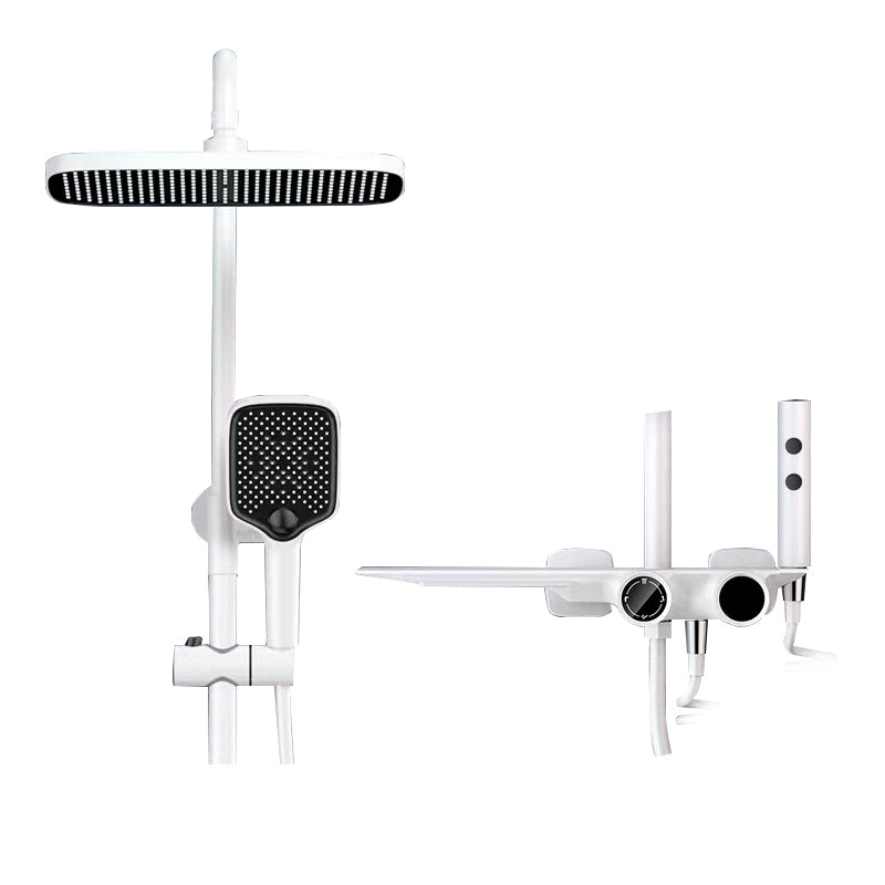 Grey Shower Set Intelligent Digital Display Thermostatic Full Copper Shower Head White Digital Display Not Included Spray Gun Included Clearhalo 'Bathroom Remodel & Bathroom Fixtures' 'Home Improvement' 'home_improvement' 'home_improvement_shower_faucets' 'Shower Faucets & Systems' 'shower_faucets' 'Showers & Bathtubs Plumbing' 'Showers & Bathtubs' 6787420