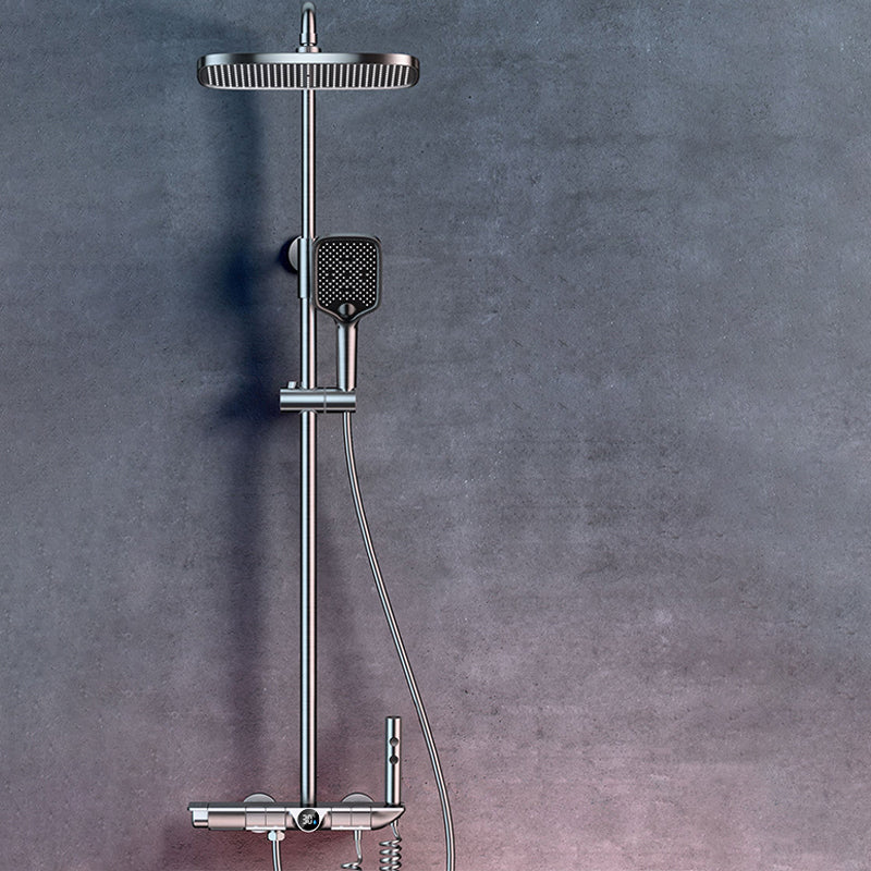 Grey Shower Set Thermostatic Button Intelligent Digital Display Bathroom Rain Shower Head Clearhalo 'Bathroom Remodel & Bathroom Fixtures' 'Home Improvement' 'home_improvement' 'home_improvement_shower_faucets' 'Shower Faucets & Systems' 'shower_faucets' 'Showers & Bathtubs Plumbing' 'Showers & Bathtubs' 6787427