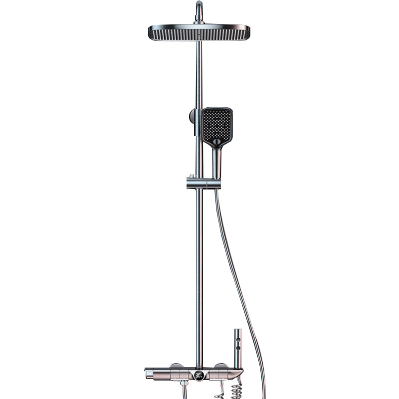 Grey Shower Set Thermostatic Button Intelligent Digital Display Bathroom Rain Shower Head Clearhalo 'Bathroom Remodel & Bathroom Fixtures' 'Home Improvement' 'home_improvement' 'home_improvement_shower_faucets' 'Shower Faucets & Systems' 'shower_faucets' 'Showers & Bathtubs Plumbing' 'Showers & Bathtubs' 6787429