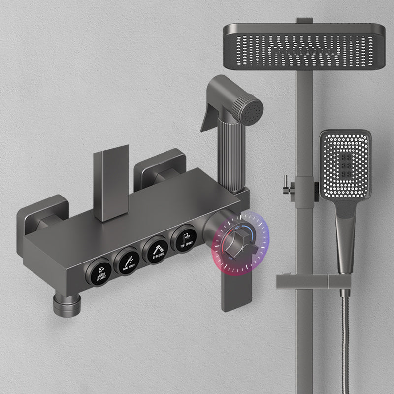 Contemporary Style Brass Shower Faucet with Shower Arm Wall Mounted Shower Combo Thermostatic Digital Display Not Included Clearhalo 'Bathroom Remodel & Bathroom Fixtures' 'Home Improvement' 'home_improvement' 'home_improvement_shower_faucets' 'Shower Faucets & Systems' 'shower_faucets' 'Showers & Bathtubs Plumbing' 'Showers & Bathtubs' 6787441