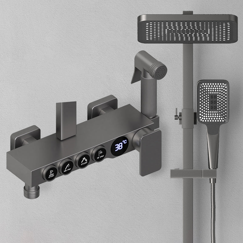 Contemporary Style Brass Shower Faucet with Shower Arm Wall Mounted Shower Combo Temperature Control Digital Display Included Clearhalo 'Bathroom Remodel & Bathroom Fixtures' 'Home Improvement' 'home_improvement' 'home_improvement_shower_faucets' 'Shower Faucets & Systems' 'shower_faucets' 'Showers & Bathtubs Plumbing' 'Showers & Bathtubs' 6787443