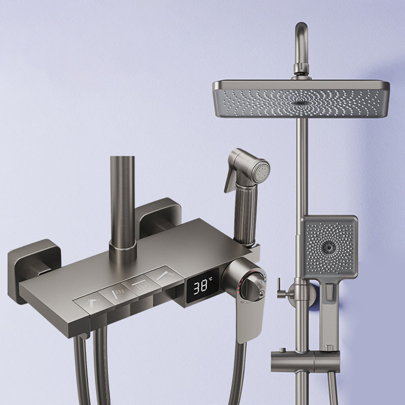 Contemporary Style Brass Shower Faucet Adjustable Spray Pattern Wall Mounted Shower Combo Clearhalo 'Bathroom Remodel & Bathroom Fixtures' 'Home Improvement' 'home_improvement' 'home_improvement_shower_faucets' 'Shower Faucets & Systems' 'shower_faucets' 'Showers & Bathtubs Plumbing' 'Showers & Bathtubs' 6787459