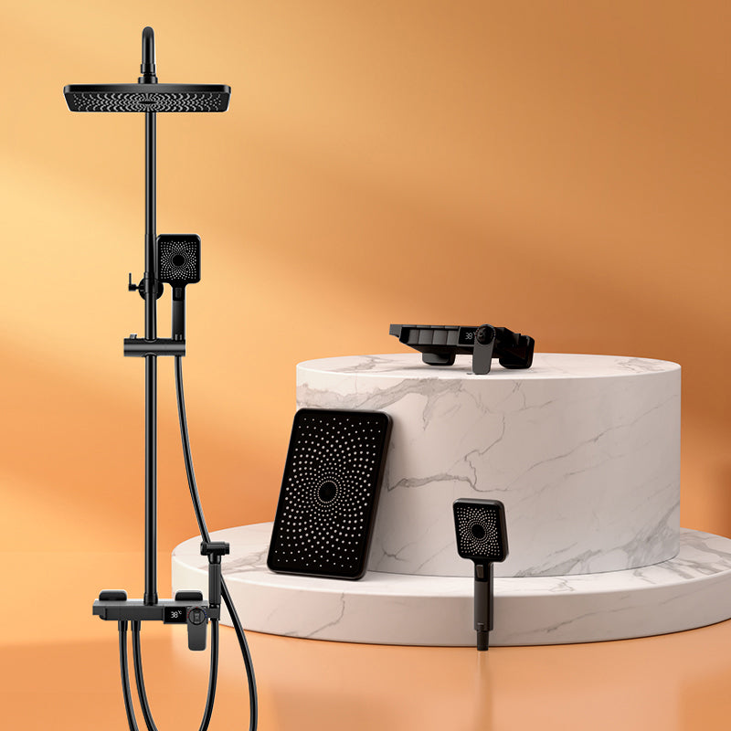 Contemporary Style Brass Shower Faucet Adjustable Spray Pattern Wall Mounted Shower Combo Black Thermostatic Clearhalo 'Bathroom Remodel & Bathroom Fixtures' 'Home Improvement' 'home_improvement' 'home_improvement_shower_faucets' 'Shower Faucets & Systems' 'shower_faucets' 'Showers & Bathtubs Plumbing' 'Showers & Bathtubs' 6787460