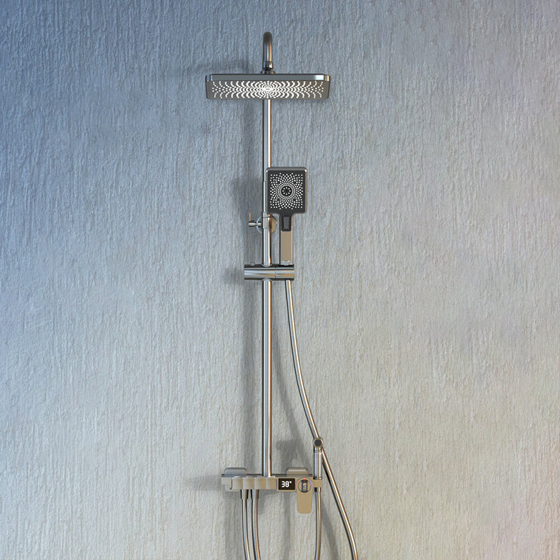 Contemporary Style Brass Shower Faucet Adjustable Spray Pattern Wall Mounted Shower Combo Clearhalo 'Bathroom Remodel & Bathroom Fixtures' 'Home Improvement' 'home_improvement' 'home_improvement_shower_faucets' 'Shower Faucets & Systems' 'shower_faucets' 'Showers & Bathtubs Plumbing' 'Showers & Bathtubs' 6787462