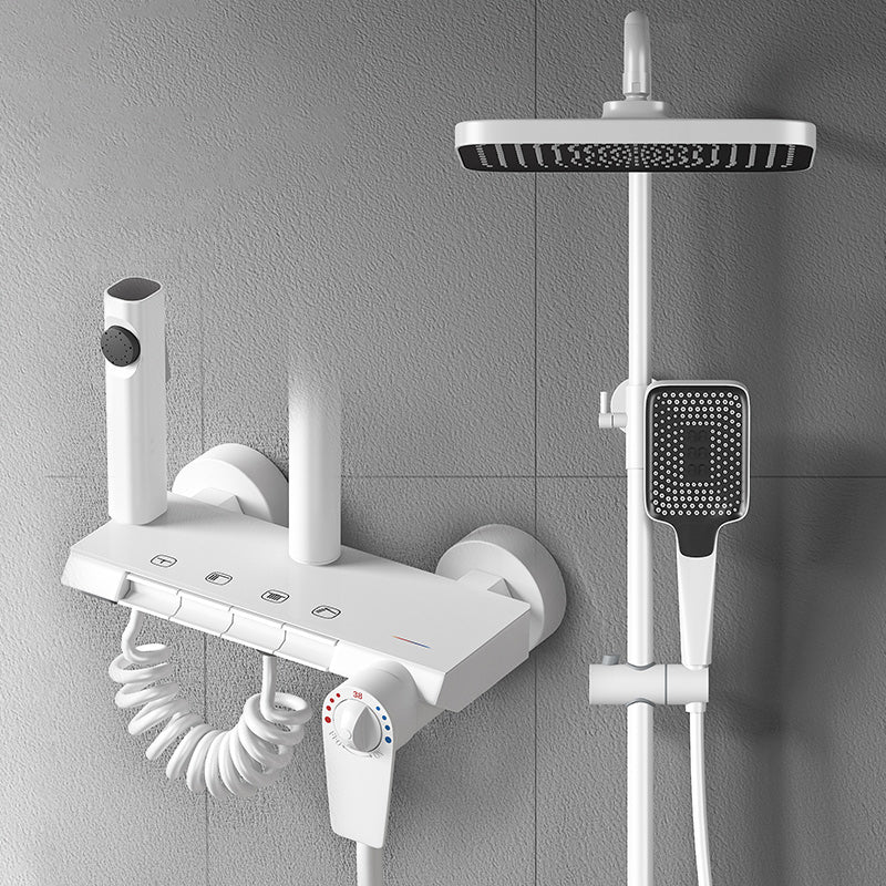 Modern Brass Shower Faucet Valve Included Wall Mounted Shower Combo White Thermostatic Clearhalo 'Bathroom Remodel & Bathroom Fixtures' 'Home Improvement' 'home_improvement' 'home_improvement_shower_faucets' 'Shower Faucets & Systems' 'shower_faucets' 'Showers & Bathtubs Plumbing' 'Showers & Bathtubs' 6787482