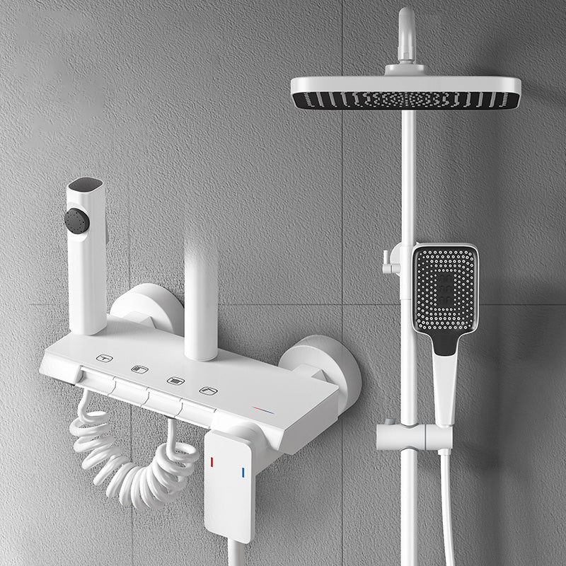 Modern Brass Shower Faucet Valve Included Wall Mounted Shower Combo White Temperature Control Clearhalo 'Bathroom Remodel & Bathroom Fixtures' 'Home Improvement' 'home_improvement' 'home_improvement_shower_faucets' 'Shower Faucets & Systems' 'shower_faucets' 'Showers & Bathtubs Plumbing' 'Showers & Bathtubs' 6787484