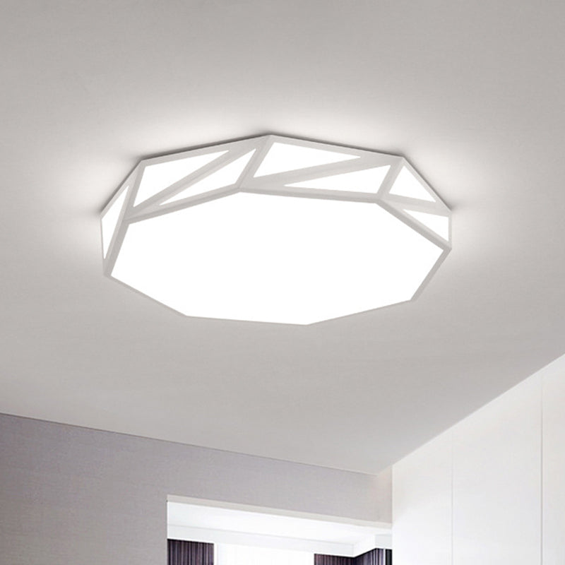 Modern Faceted Drum Ceiling Flush Wooden Bedroom LED Flush Mount Fixture in White/3 Color Light with Acrylic Diffuser, 16"/19.5" W - White - Clearhalo - 'Ceiling Lights' - 'Close To Ceiling Lights' - 'Close to ceiling' - 'Flush mount' - Lighting' - 678756