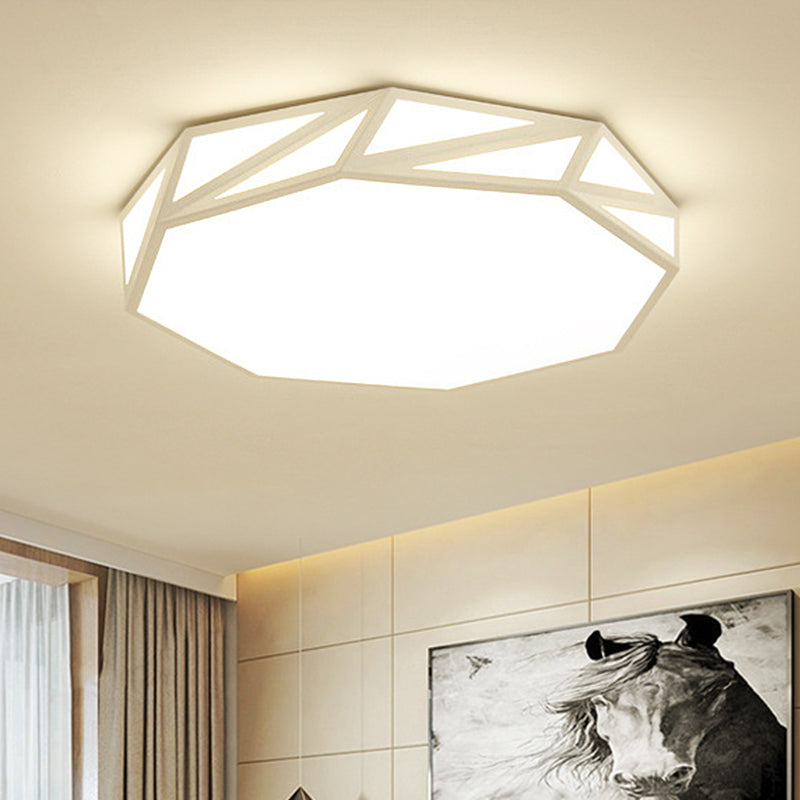 Modern Faceted Drum Ceiling Flush Wooden Bedroom LED Flush Mount Fixture in White/3 Color Light with Acrylic Diffuser, 16"/19.5" W - Clearhalo - 'Ceiling Lights' - 'Close To Ceiling Lights' - 'Close to ceiling' - 'Flush mount' - Lighting' - 678757