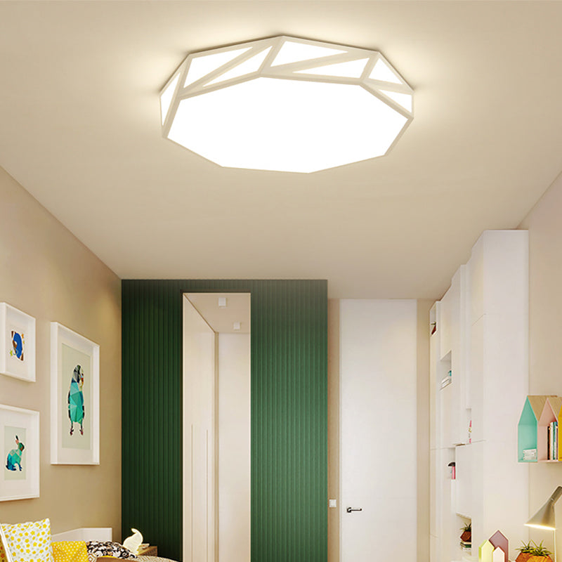Modern Faceted Drum Ceiling Flush Wooden Bedroom LED Flush Mount Fixture in White/3 Color Light with Acrylic Diffuser, 16"/19.5" W - Clearhalo - 'Ceiling Lights' - 'Close To Ceiling Lights' - 'Close to ceiling' - 'Flush mount' - Lighting' - 678758