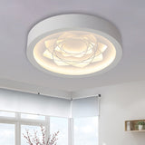 White Drum Flush Mount Fixture Contemporary LED Iron Ceiling Flush in Warm/White Light with Petal Pattern White Clearhalo 'Ceiling Lights' 'Close To Ceiling Lights' 'Close to ceiling' 'Flush mount' Lighting' 678763