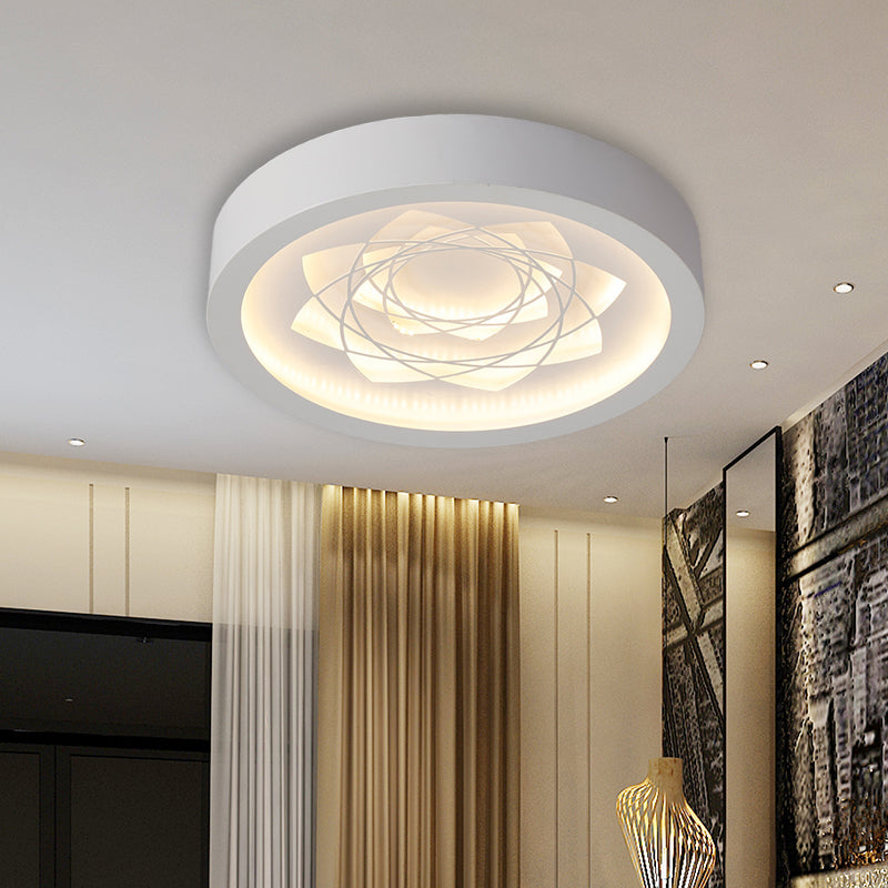 White Drum Flush Mount Fixture Contemporary LED Iron Ceiling Flush in Warm/White Light with Petal Pattern Clearhalo 'Ceiling Lights' 'Close To Ceiling Lights' 'Close to ceiling' 'Flush mount' Lighting' 678764