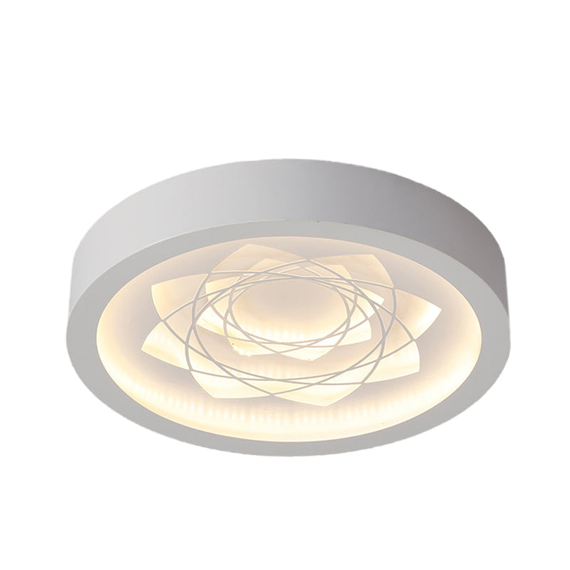 White Drum Flush Mount Fixture Contemporary LED Iron Ceiling Flush in Warm/White Light with Petal Pattern Clearhalo 'Ceiling Lights' 'Close To Ceiling Lights' 'Close to ceiling' 'Flush mount' Lighting' 678765
