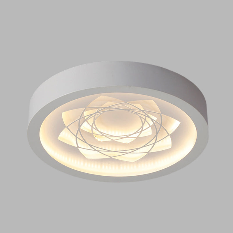 White Drum Flush Mount Fixture Contemporary LED Iron Ceiling Flush in Warm/White Light with Petal Pattern Clearhalo 'Ceiling Lights' 'Close To Ceiling Lights' 'Close to ceiling' 'Flush mount' Lighting' 678766