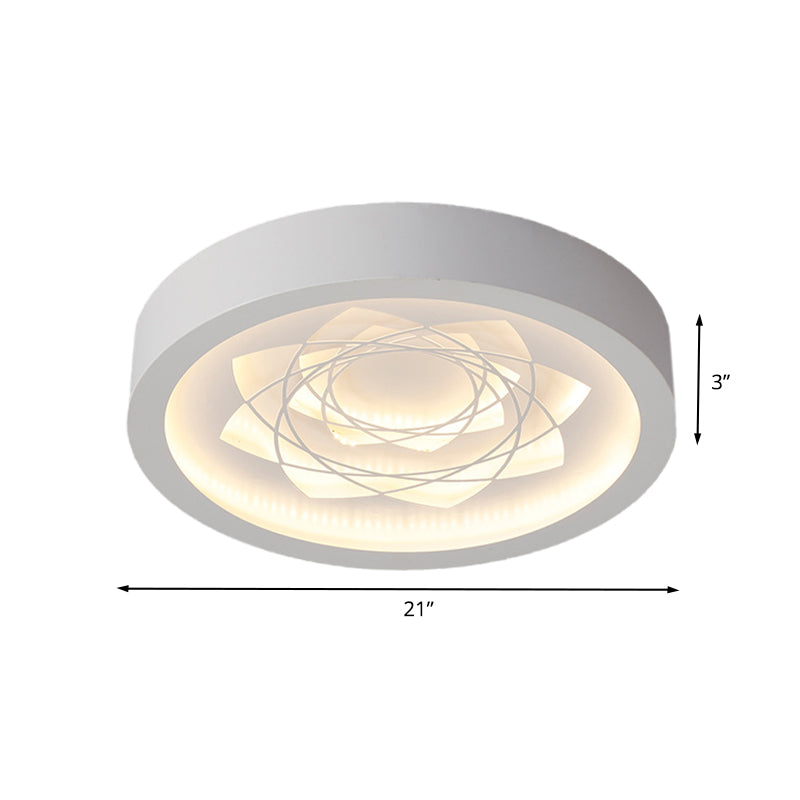 White Drum Flush Mount Fixture Contemporary LED Iron Ceiling Flush in Warm/White Light with Petal Pattern Clearhalo 'Ceiling Lights' 'Close To Ceiling Lights' 'Close to ceiling' 'Flush mount' Lighting' 678767