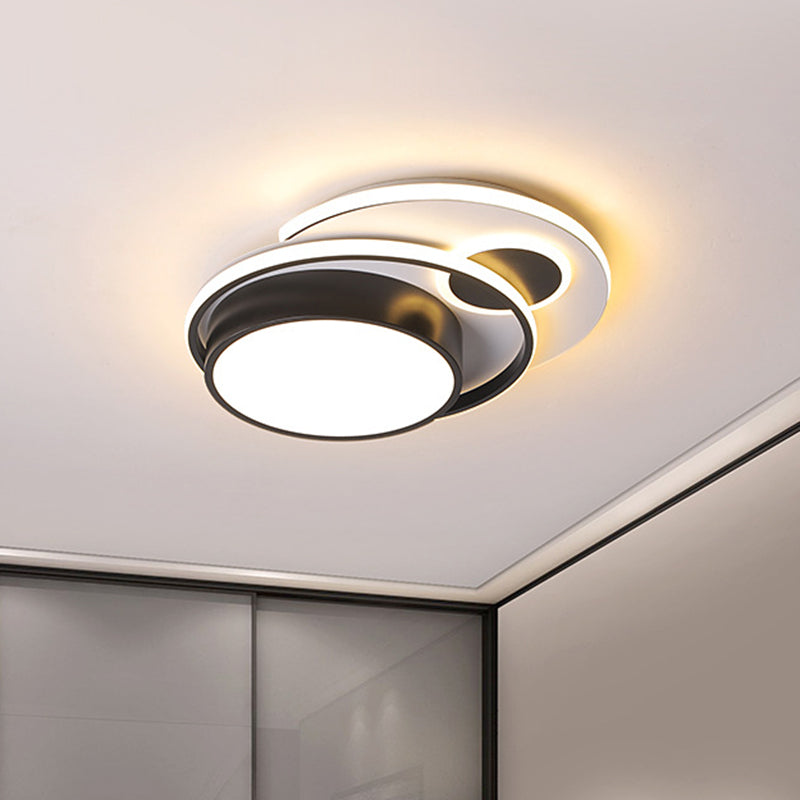 Metallic Drum Flush Mount Lighting Modernism LED Black Ceiling Flush for Bedroom, 16"/19.5" Wide Clearhalo 'Ceiling Lights' 'Close To Ceiling Lights' 'Close to ceiling' 'Flush mount' Lighting' 678770