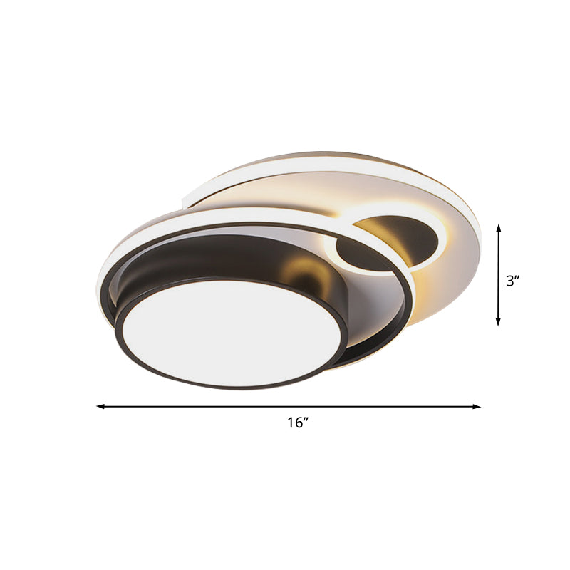 Metallic Drum Flush Mount Lighting Modernism LED Black Ceiling Flush for Bedroom, 16"/19.5" Wide Clearhalo 'Ceiling Lights' 'Close To Ceiling Lights' 'Close to ceiling' 'Flush mount' Lighting' 678773