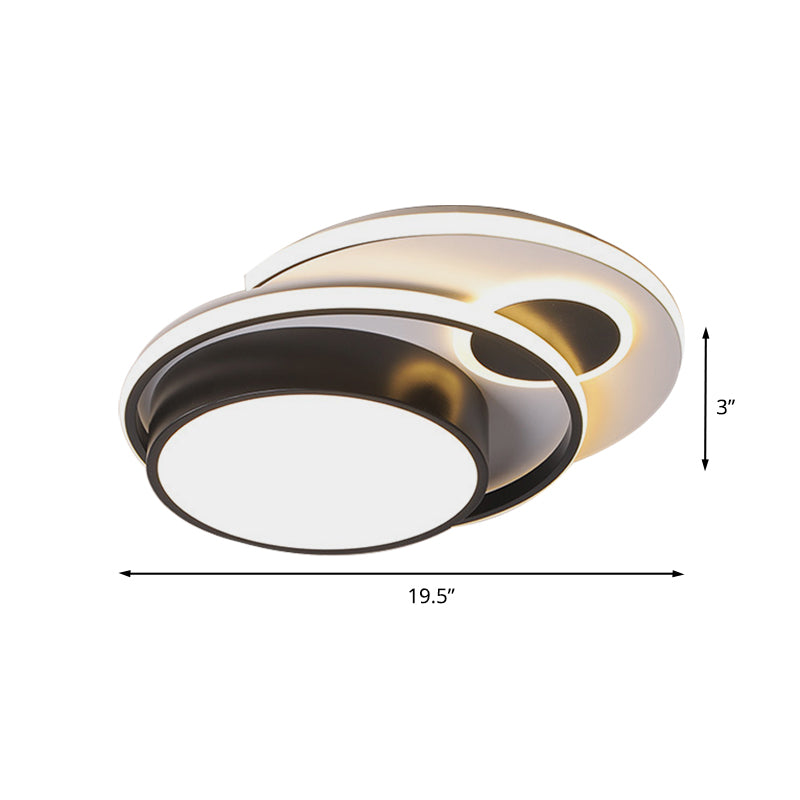 Metallic Drum Flush Mount Lighting Modernism LED Black Ceiling Flush for Bedroom, 16"/19.5" Wide Clearhalo 'Ceiling Lights' 'Close To Ceiling Lights' 'Close to ceiling' 'Flush mount' Lighting' 678774